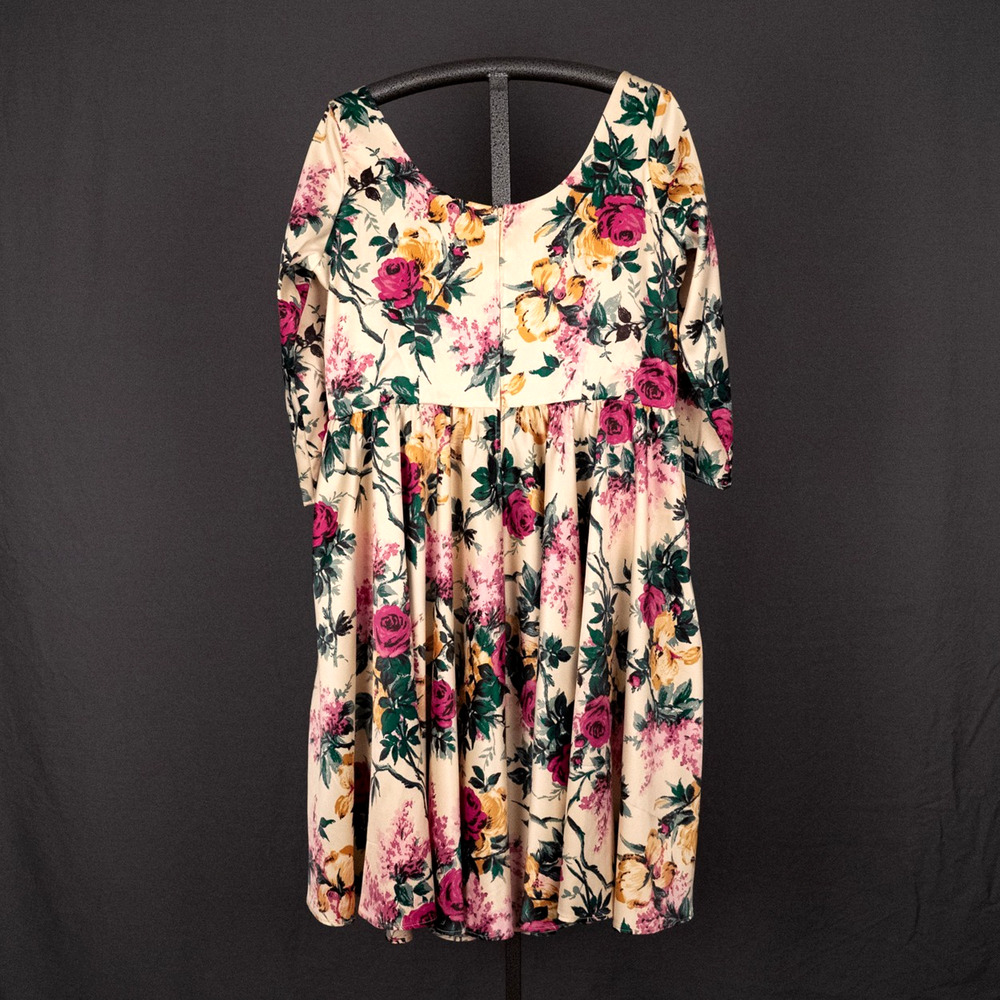 Pinup Girl Clothing Retro 50s Style Couture Dress Size 3X Satin Floral Romantic - Picture 4 of 9